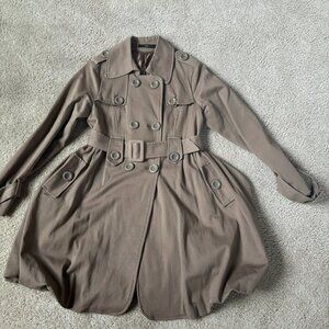 Anthropologie Azel Hazel Boho Flounced Double Breasted Trench Coat Tan Women's L